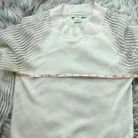 Club Monaco Women's Sheer Striped Lantern Sleeve Ribbed White Sweater, S - Picture 7 of 12